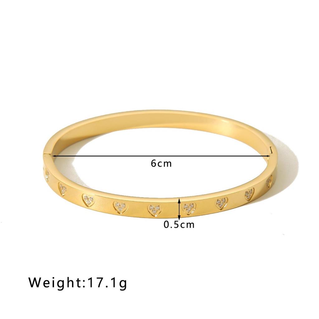 Pulseira de Aço Inoxidável com Pingente de Coração Zircônia para Mulheres Pulseiras de Strass Pêssego Amor