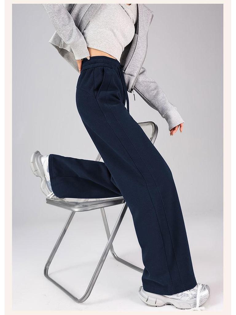 Women's High-Waisted Wide-Leg Slimming Cotton Sweatpants - Soft, Skin-Friendly, and Comfortable Casual Wear for Spring and Autumn