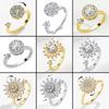 Fidget Spinner Knuckle Rings For Women Anti Anxiety Shiny Crystal Sunflower Anti Stress Rotating Ring Zircon Accessories
