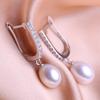 seniko 8-9mm Natural Freshwater Pearl Earrings Fashion Cubic Zirconia Clip Earrings For Women Girl Gift Long Earrings