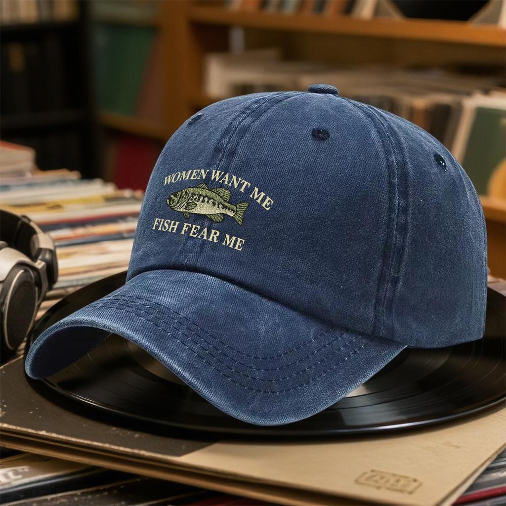Want Me Fish Fear Me Yellow Cartoon Fish Design Cartoon Fish Design Baseball Cap Hat Golf Hat Multicolor Couple Style Men and Wo