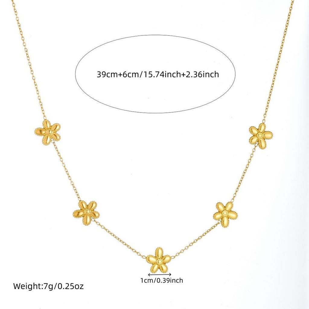 Elegant Korean-Style Gold-Plated Flower Pendant Necklace Set in Stainless Steel