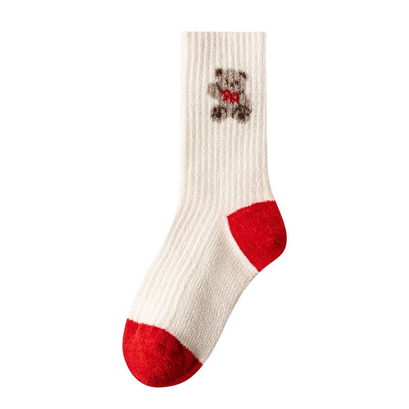 

Women s Autumn and Winter Fleece Thickened Warm Fleece Red Lucky Socks for Sleep 1 pair