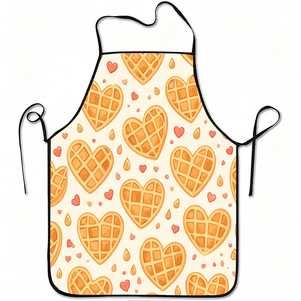 1pc Heart Waffle Love Print Apron, Durable And Easy To Clean, Adjustable Waistband, Polyester Material, for Kitchen Cooking, Gardening, Orchard Pickin