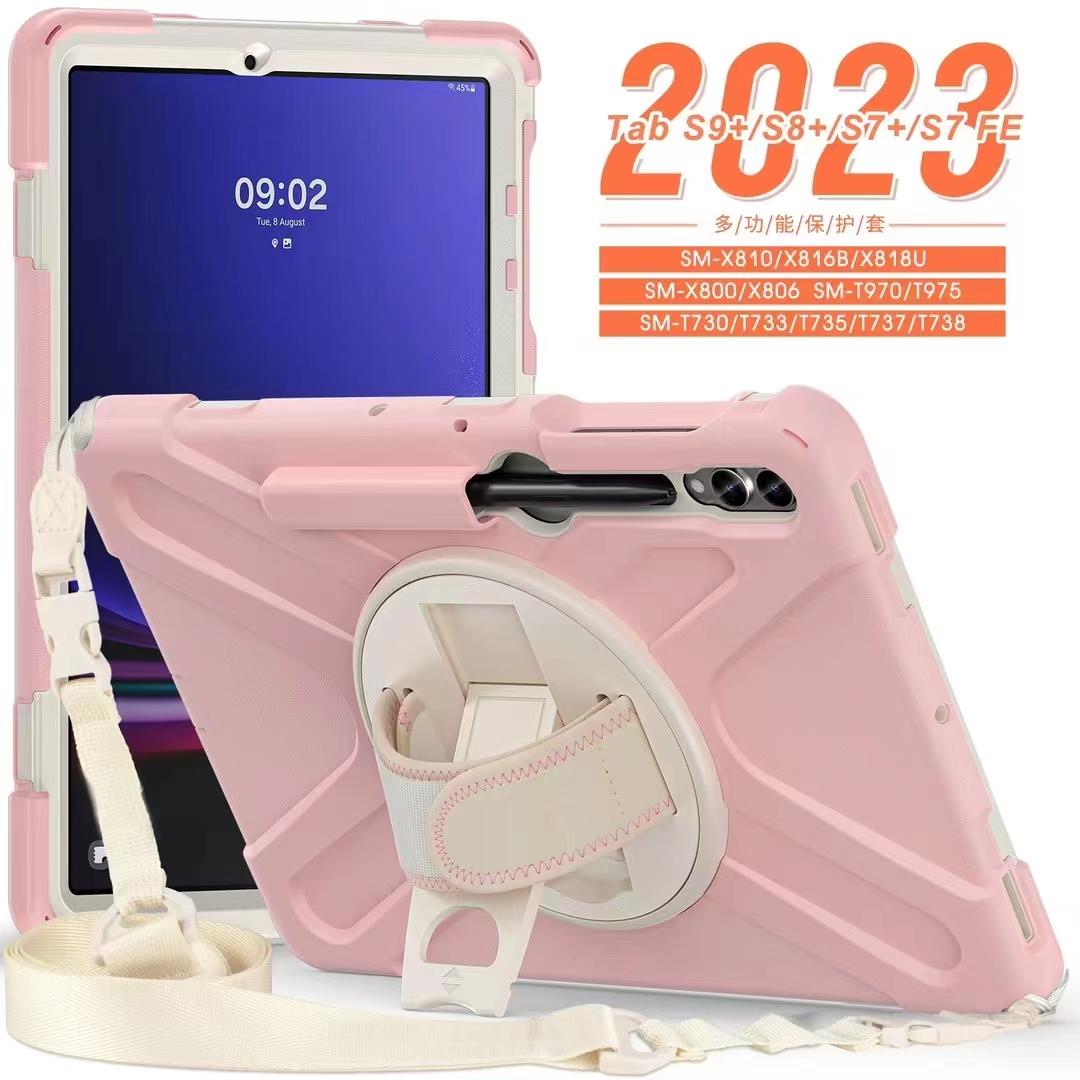 Schokbestendige Tablethoes voor Kinderen Voor Samsung Galaxy Tab S10 S9 S8 Ultra 14.6 S7 11  Plus FE 12.4 Inch Hoes met Schouderband Funda Capa S10 Lite 10.9 inch roze