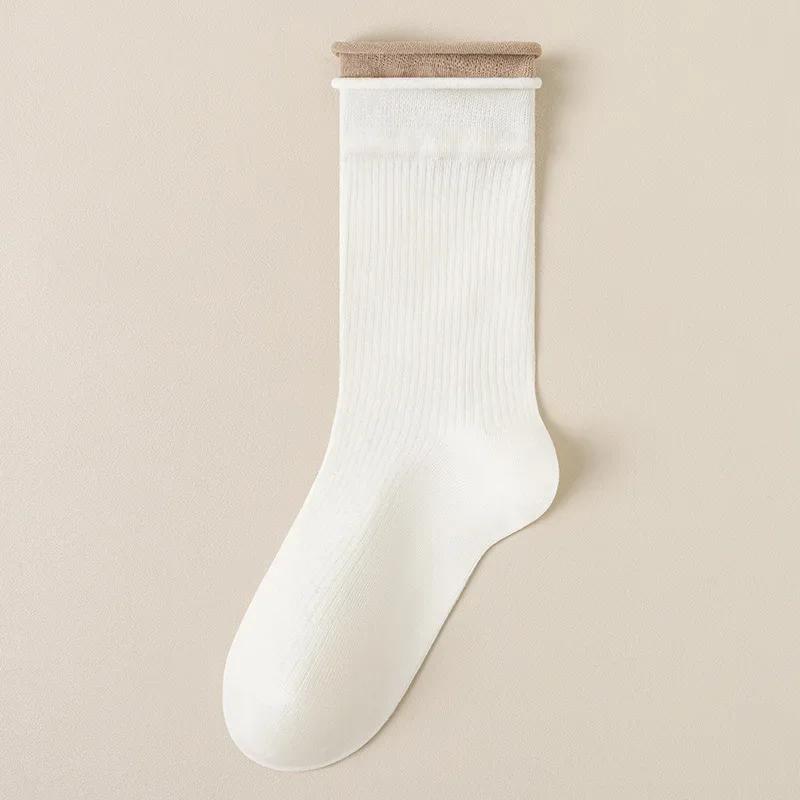 

Stacking Socks Autumn and Winter Solid Color Women Socks Double Row Curling Medium Tube Socks One Size
