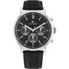 Men's Chronograph Quartz Watch Black Dial Black Leather Strap 1710586