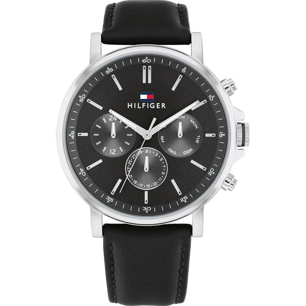 Tommy Hilfiger Men s Chronograph Quartz Watch Black Dial Black Leather Strap 1710586 чёрный