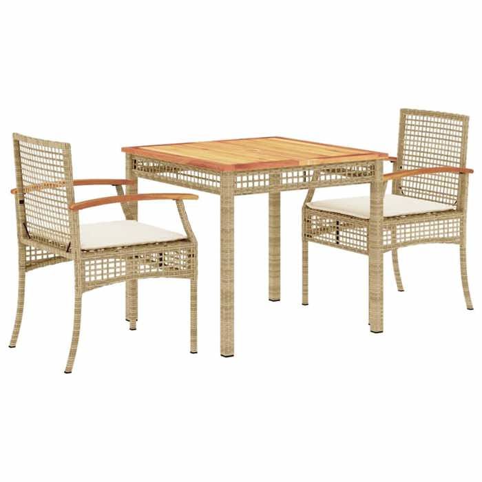 VidaXL Ensemble à Manger de Jardin avec Coussins 3 pcs, Table et Chaise de Terrasse, Meubles de Patio, Mobilier d'Extérieur, 3213578