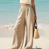 Women Trousers Elastic High Waist Straight Wide Leg Long Pants Pure Color Loose Fit Summer Casual Trousers Daily Wear
