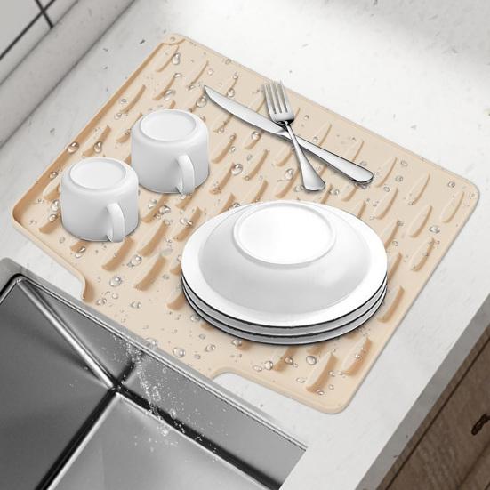 Dish Drying Mat Silicone Heat Resistant Kitchen Countertop Mat Non-Slip Kitchen Drying Mat Protects Surfaces