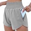Pantalones cortos deportivos negros de cintura alta elástica con bolsillos con cremallera para mujer