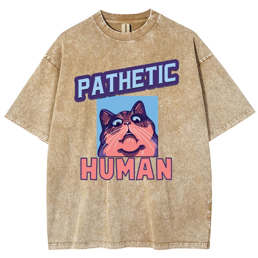 Cartoon Cat Print Women Washed TShirt American Retro Distressed Oversized Mid Sleeve Casual Fashion Design Top S