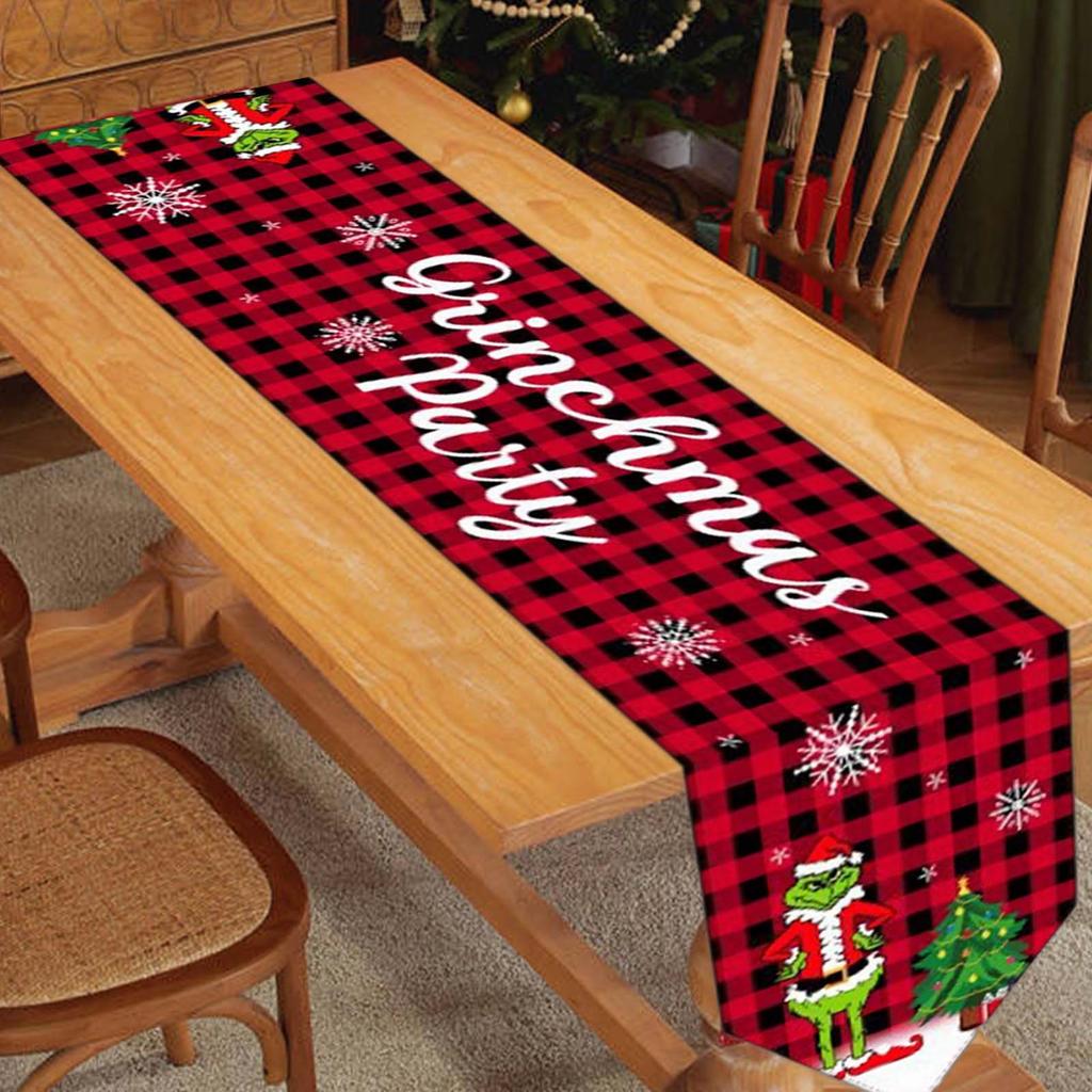 Christmas Table Runner Creative Printing  Green  Dining Table Home Decoration