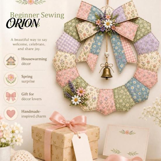 Handgefertigte Patchwork-Kits für Erwachsene DIY Patchwork-Kranz Bastelset, Weihnachtliches Nähen Saisonale Muster, Bauernhaus-Stil Bastelstoff-Set Erwachsene, Vorderseite