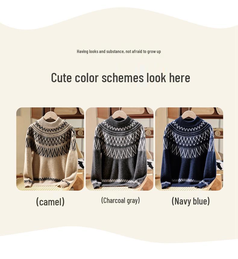 Autumn/Winter Unisex Pure Wool Fair Isle Knit Sweater Pullover for Children
