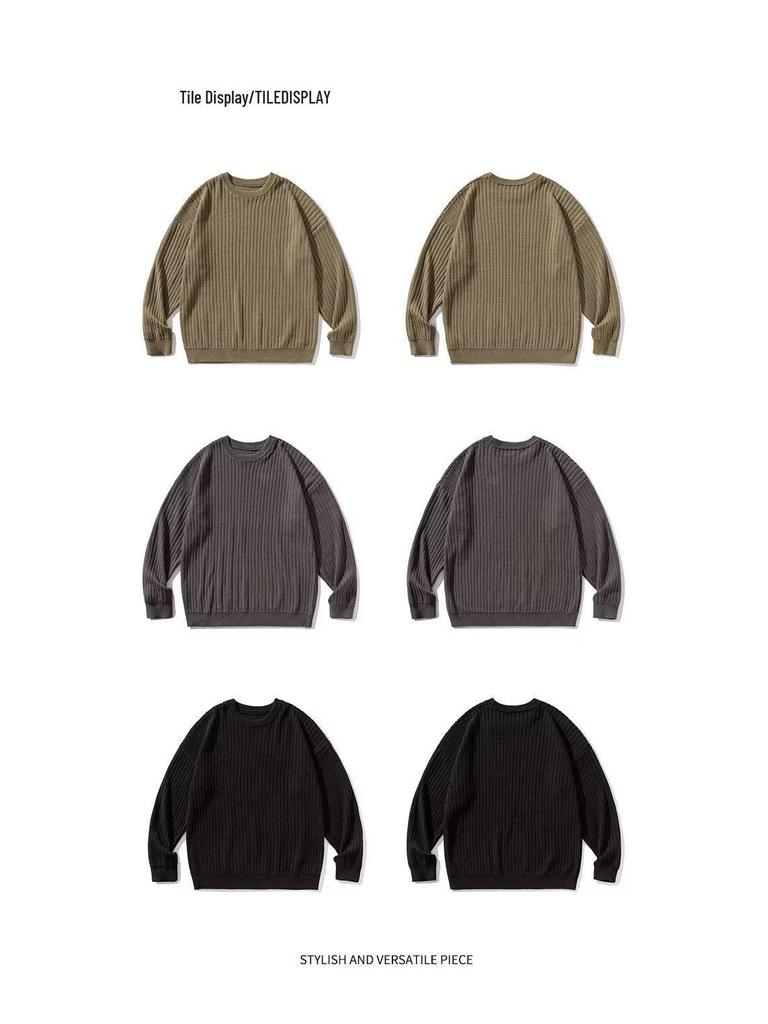 Spring & Autumn Retro Men's Solid Color Street Style Pullover Sweater
