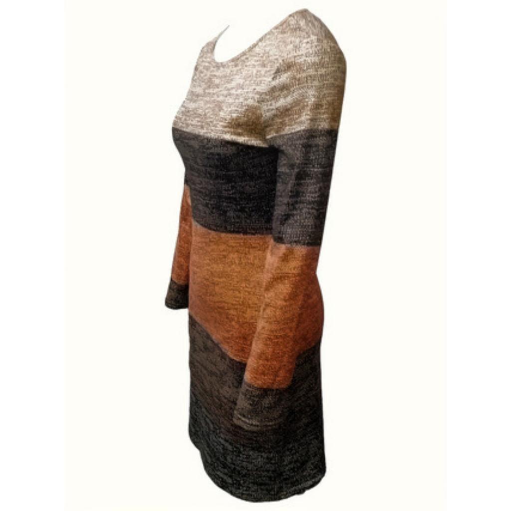 Spring Autumn Color Block O-neck Long Sleeve Casual Comfortable Dress for Women