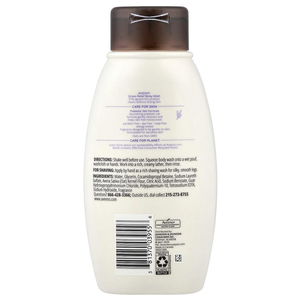 Aveeno, Stress Relief Body Wash, Normal to Dry Skin, Lavender Scent, 354 ml (12 fl oz)