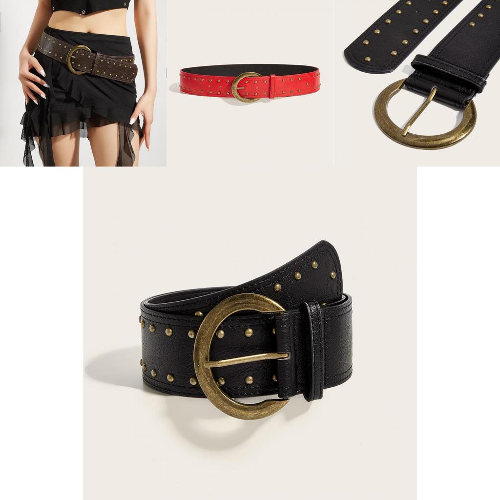 Punk Style Rivet Leather Belt With Alloy Buckle For Casual Fashion Accessories