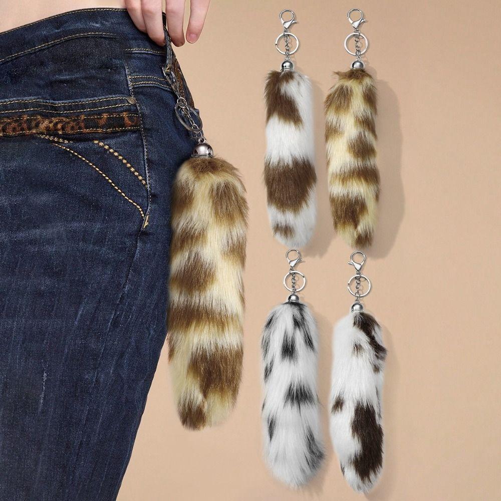 Retro Tail Hanging Keychain Long Hair Plush Tail Keyring Sweet Cool Bag Charms  Purse Handbag