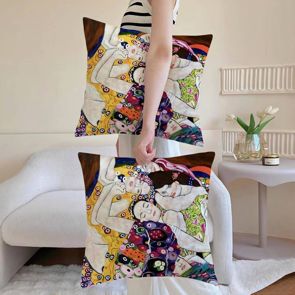 Gustav Klimt Oil Painting Pillow Case Anti-Dustmite Pillowcase Invisible Zipper Silky Sofa Cushion Cover