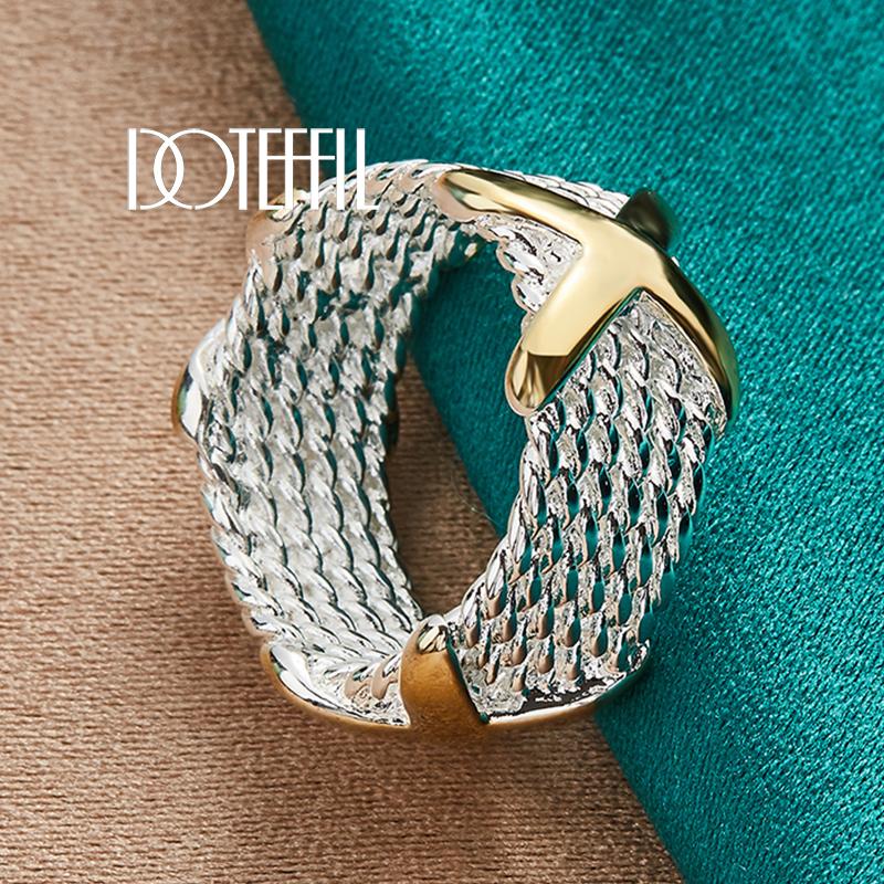 925 Sterling Silver Mother of Gold X Ring Fashion Wedding Jewelry