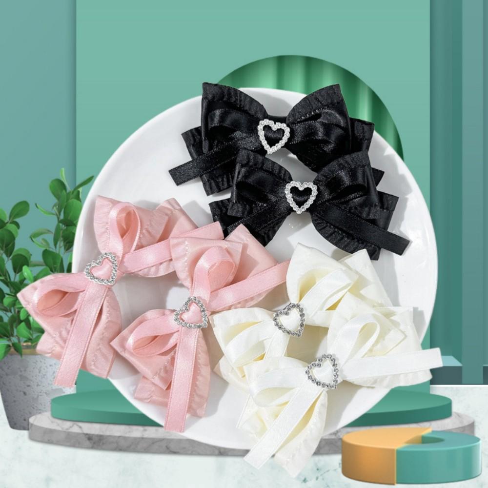 2pcs Heart Shaped Bow Hair Clip Sweet Rhinestone Double Ponytail Headwear Kawaii Lolita Cosplay Headdress Jk Uniform Hair Accessory