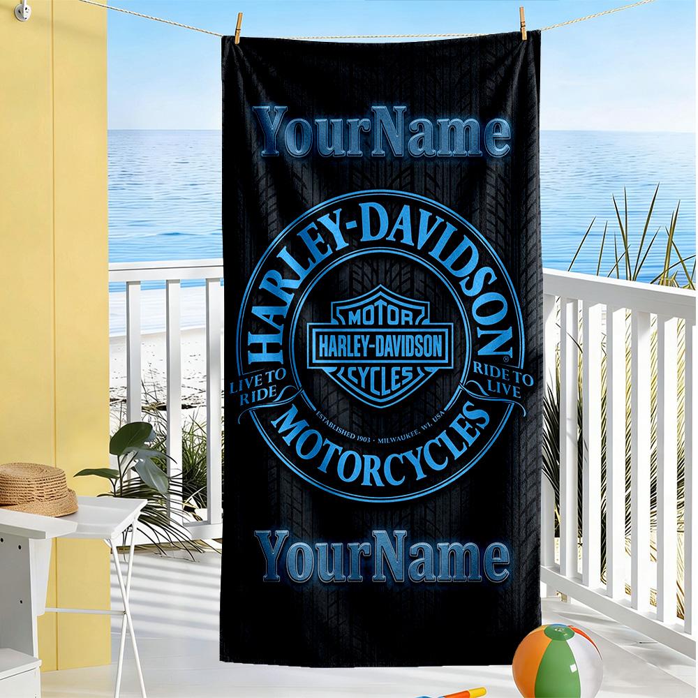 Harley-davidson Motorcycles Customizable Name Beach Towel Soft Durable Quick-Dry Perfect for Traveling Yoga Camping and Swimming