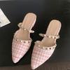 Fashion Rivet Wrapped Head Semi-drag Women Wear New Pointed Toe Shallow Mouth Slip-on Low-heeled Shoes In Summer