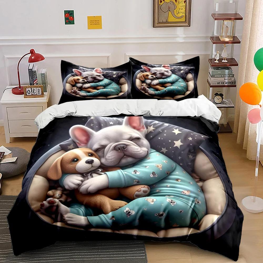 Cute Pug 2/3 Piecebedroom setChildren'sGift Teenagers Adulte Microfibre Double Bed Single Bed DuvetCover with ZipRoom Decor