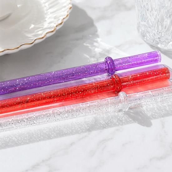 Yousheng 25Pcs Reusable Glitter Straws for Cups, 23cm Food-Grade PP Straw with Fixed Buckle, BPA-free Thickened Drinking Straws