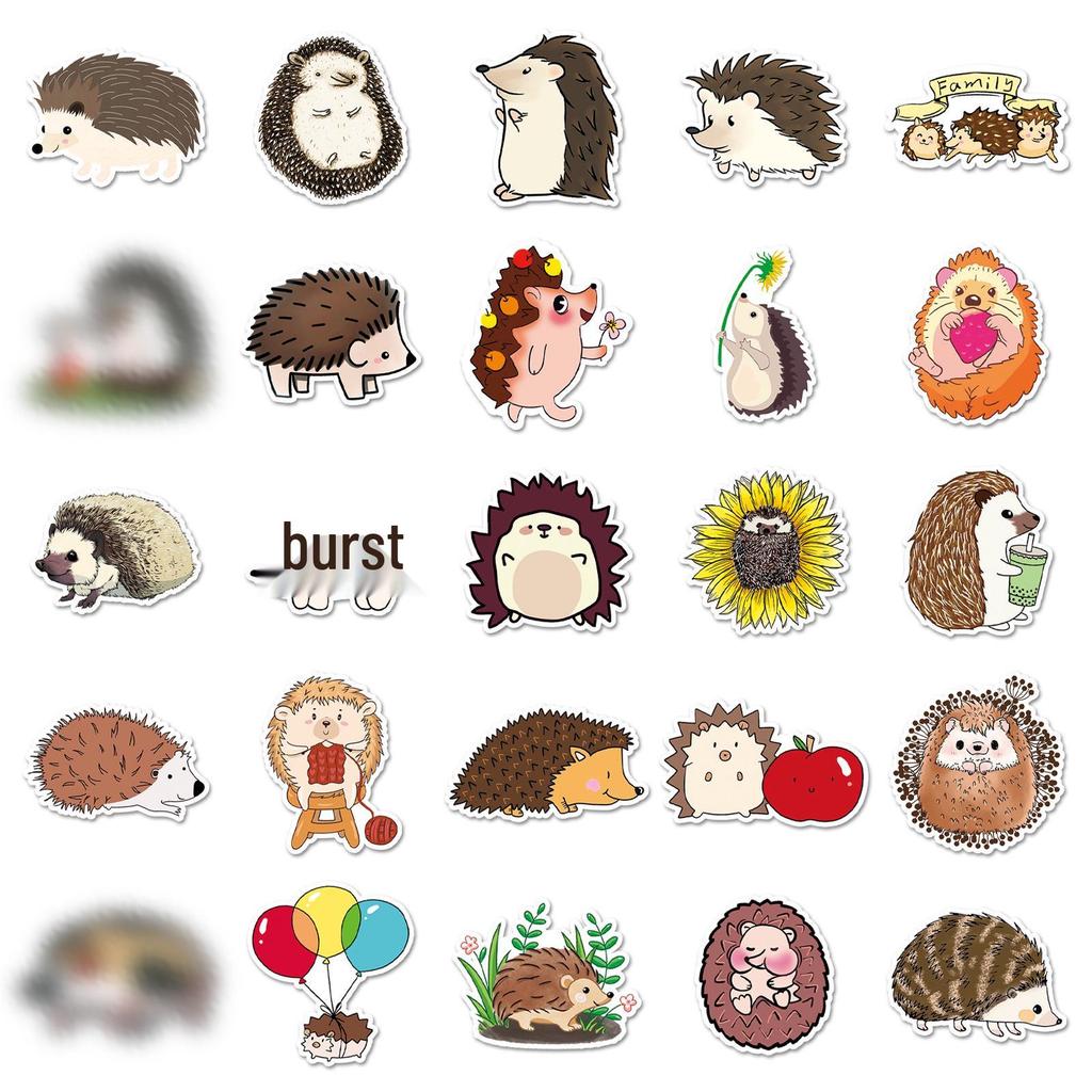 Hedgehog Graffiti Cartoon Stickers - 50 Cute, Waterproof Animal Designs for DIY Projects