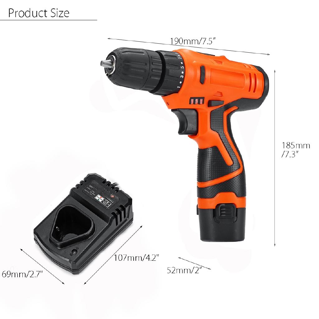 12V Li-Ion Cordless Electric Hammer Drill Driver Hand 1 Speed LED Light Charger Plastic