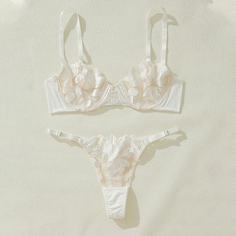 Sexy underwire ultra-thin bra set, big breasts, small transparent lace princess erotic underwear