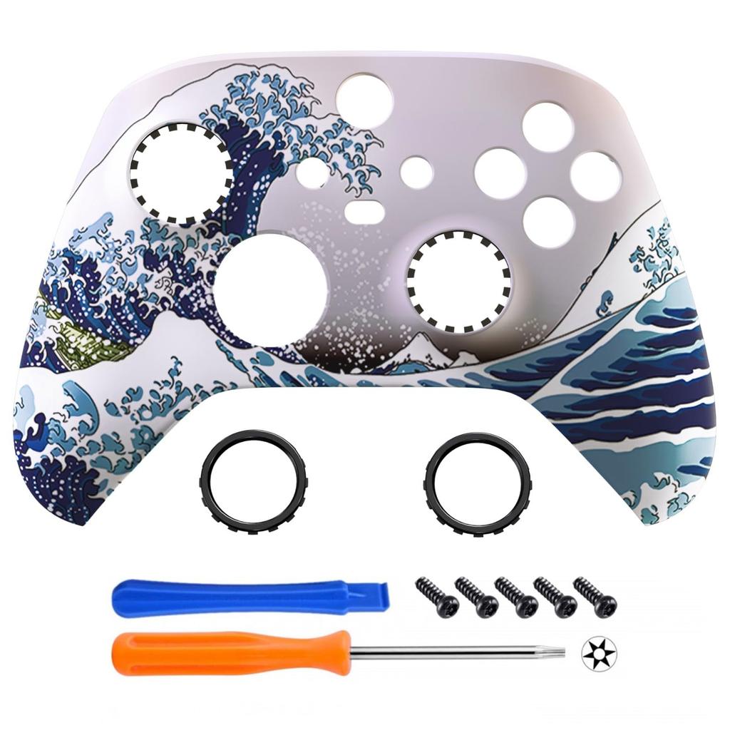 eXtremeRate Replacement Face Shell with ASR Version Custom Front Cover Faceplate for Xbox Core and Xbox Series X S Great Ring, & [The Wave]