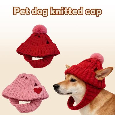 Warm Knit Dog Snood Wrap Hat For Pets Cozy Winter Beanie Cap Windproof Pompon Pet Hat Indoor/Outdoor Use P7J0