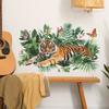 Tiger King of Jungle Wall Stickers with Lush Green Plants, Calming Wild Nature Wall Art for Bedroom and Living Room Home Decor