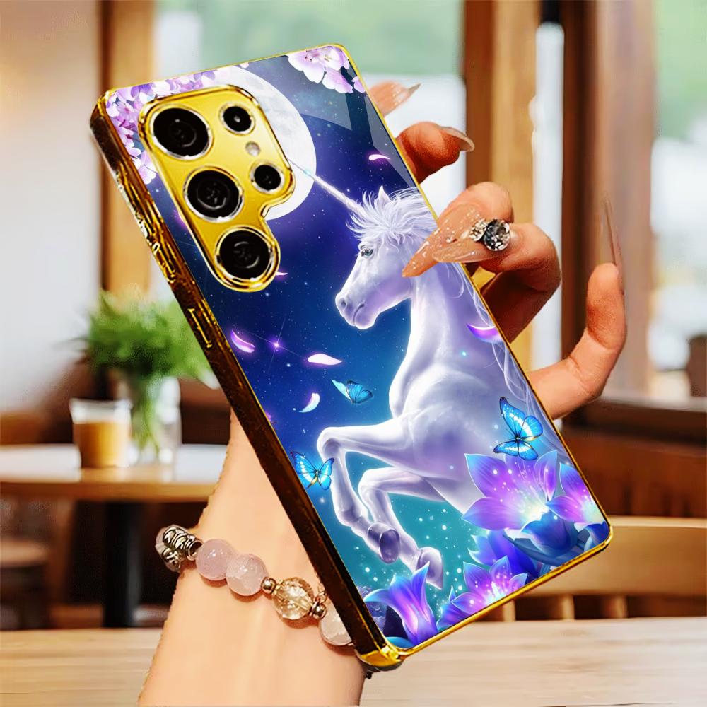 Unicorn New model Luxurious PhoneCase Electroplated Glass PhoneCase for Samsung Galaxy S26 S25 S24 S23 S22 S21 FE,Ultra,Plus