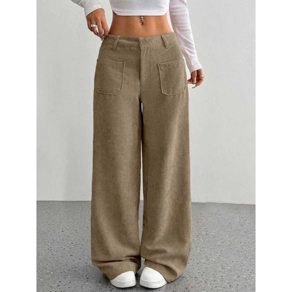 Women Autumn Winter Corduroy Pant Fashion Retro New In Wide Leg Trousers Lady Casual High Waist Solid Pants Street Chic Clothes