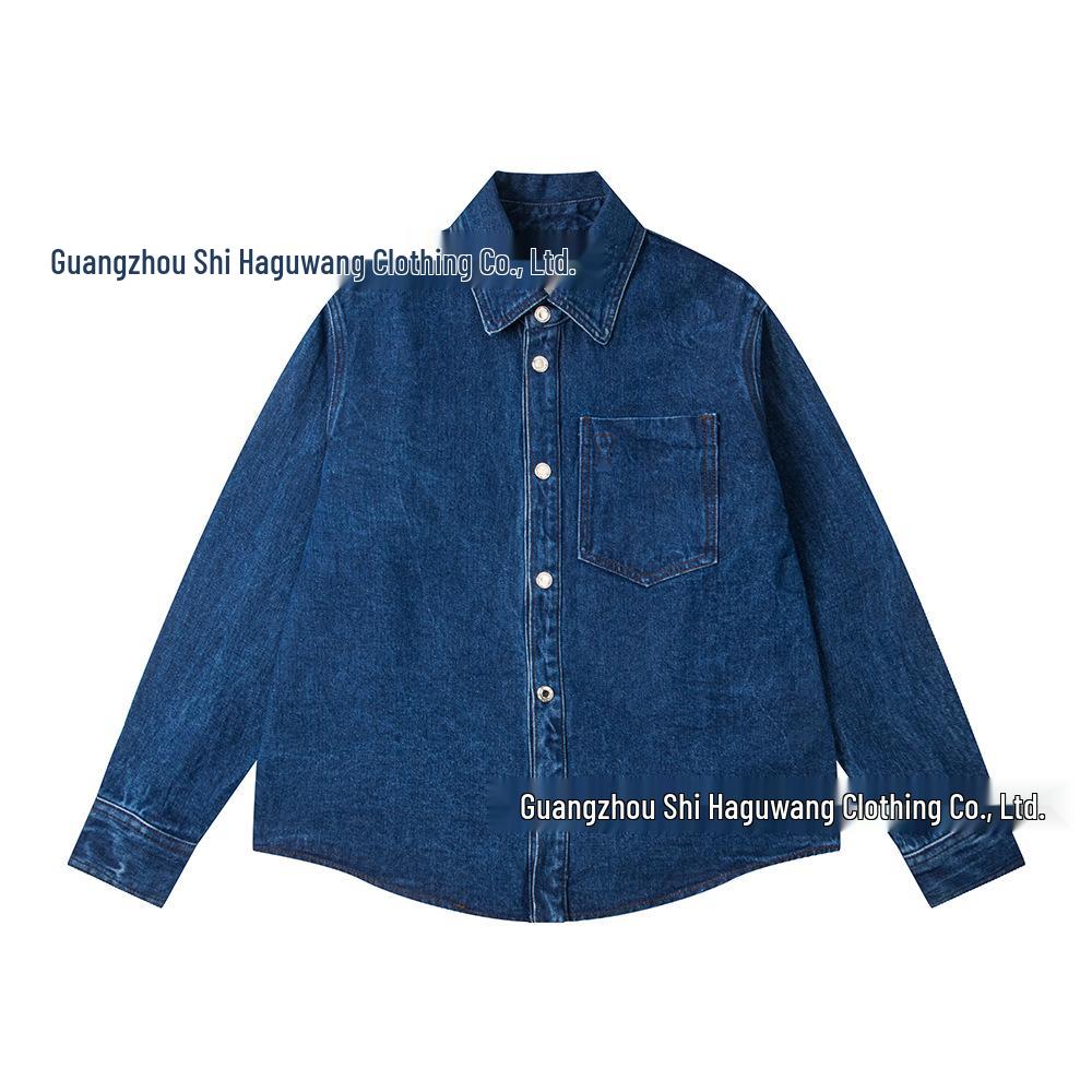 2025 Autumn/Winter Ami Heart Embossed Retro Denim Lapel Jacket for Men & Women Small