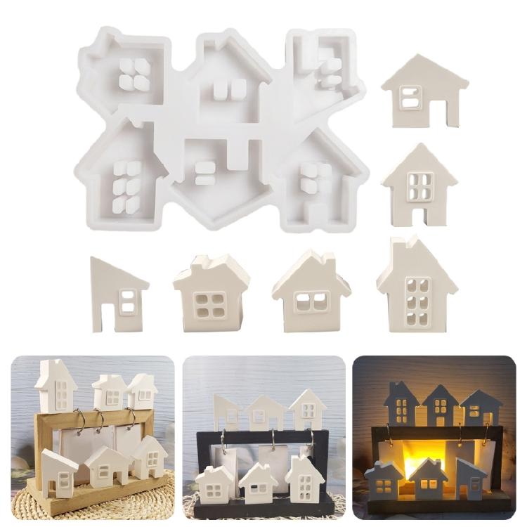 6-in-1 Haus Harzformen Gips Silikonformen für Epoxidharz Kerzen Seifenherstellung Fondant Schokolade Silikonformen
