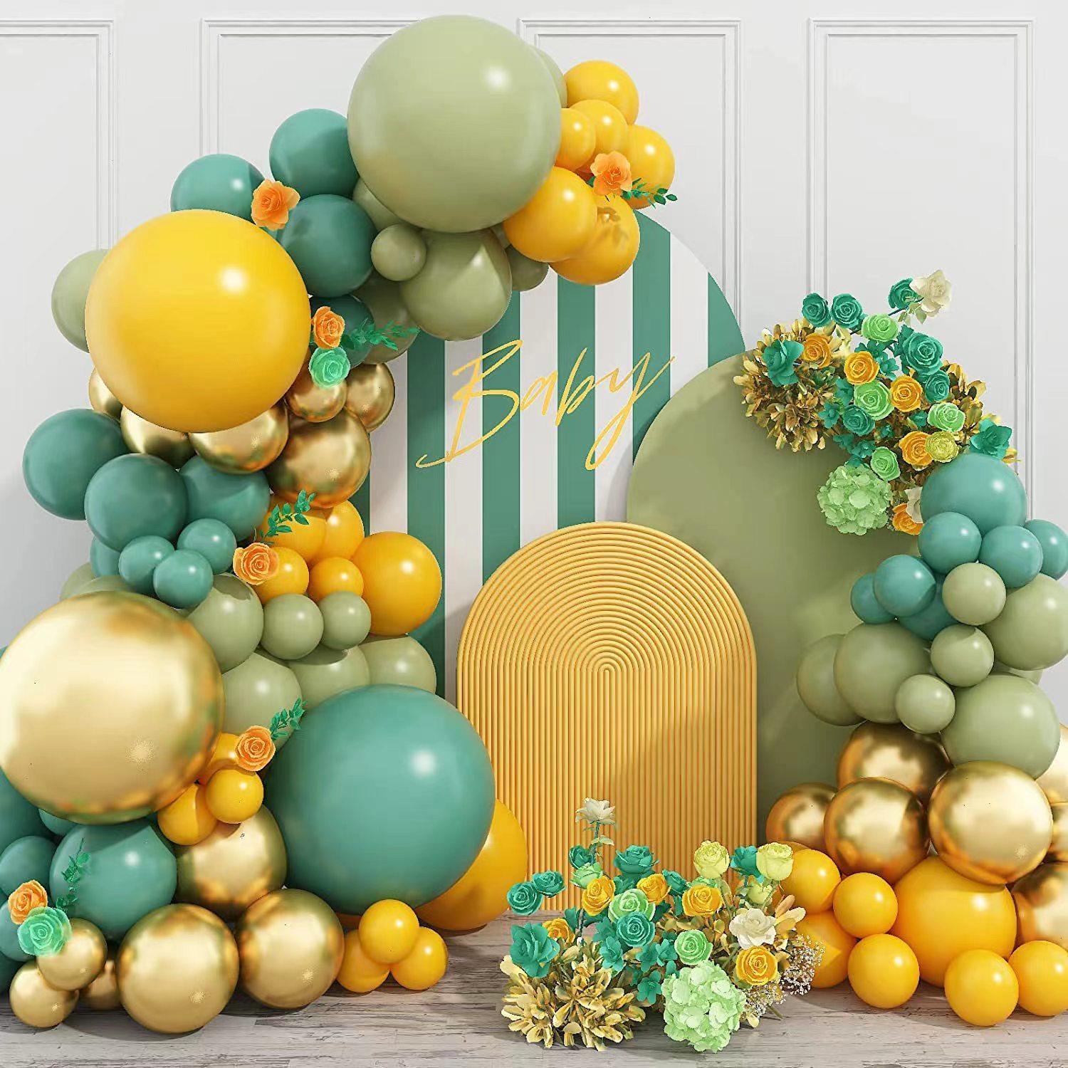 

Green Yellow Gold Balloon Wreath Set Lemon Yellow Sage Avocado Green Birthday Wedding Baby Welcome Decoration Set as shown