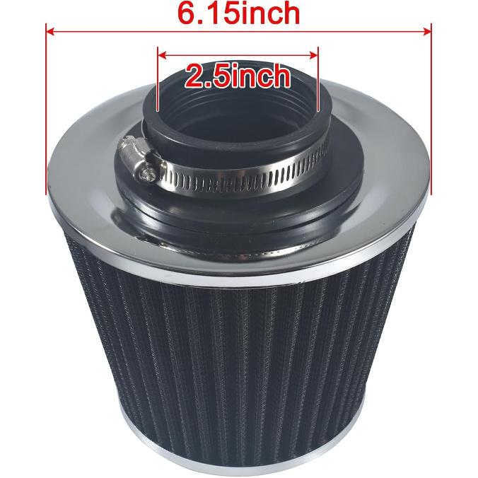 Universal 2.5" 63.5mm High Flow Cold Air Intake Filter Fit for Most Cars Intake Piping - Washable Aluminum Cone Design with Stainless Steel Clamp