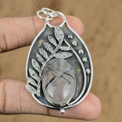 Natur Schwarzer Rutil Edelstein Anhänger 925 Sterling Silber Schmuck Für Frauen