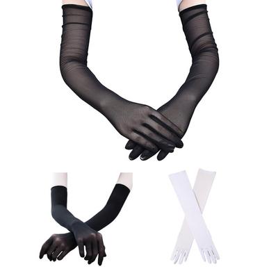1 Pair Gloves Thin Mesh See-through Stage Performance Pole Dancing Full Fingers Breathable Soft Anti-slip Solid Color Bride Wedding Gloves