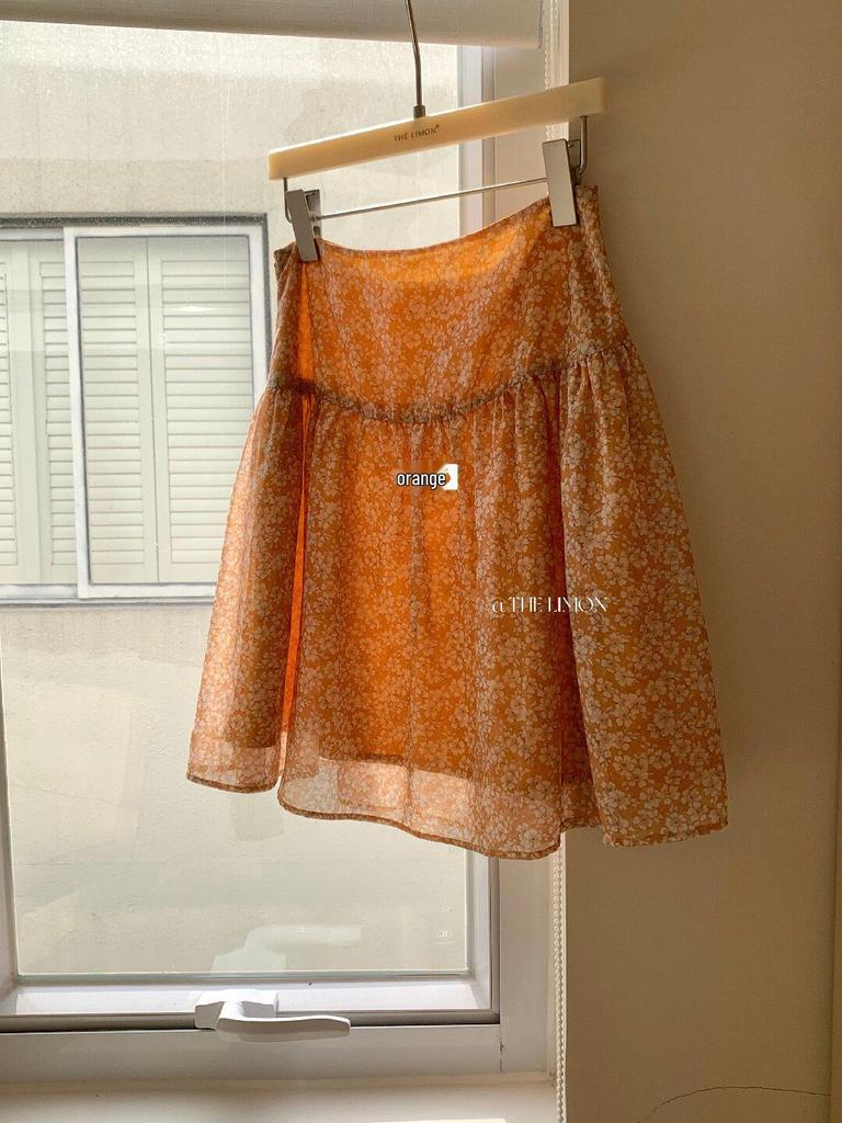 2026 Spring Floral Print Lemon Green Tea High Waist Mesh Skirt - Women's Versatile Slimming Short Skirt