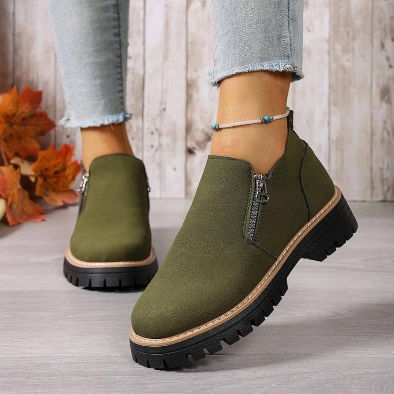 Large Size Round Toe Square Heel Side Zipper Fashion Boots Fall and Winter New Short Suede Patchwork Style Boots for Women