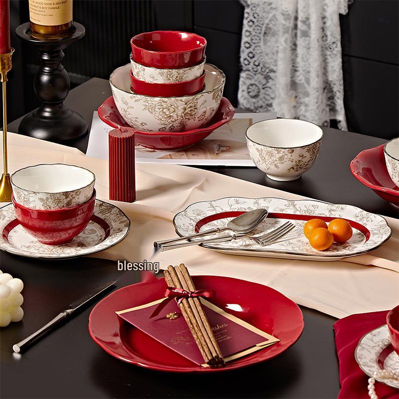 French Rose Engagement Dinnerware Set: Wedding & Housewarming Gift for Newlyweds