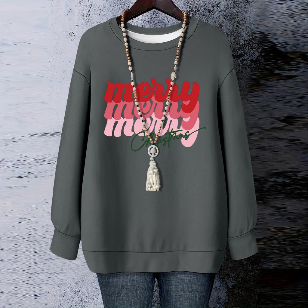 Ladies' Christmas Printed Round Neck Long Sleeved T-shirt Sweatshirt Top